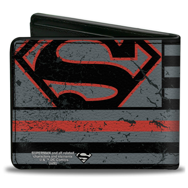 Buckle-Down Bi-Fold Wallet - Superman Shield Thin Red Line Weathered Gray Black Red