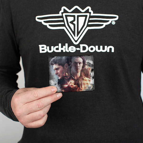 Buckle-Down Bi-Fold Wallet - Supernatural 4-Character Poses + SUPERNATURAL-JOIN THE HUNT Clouds Grays Black