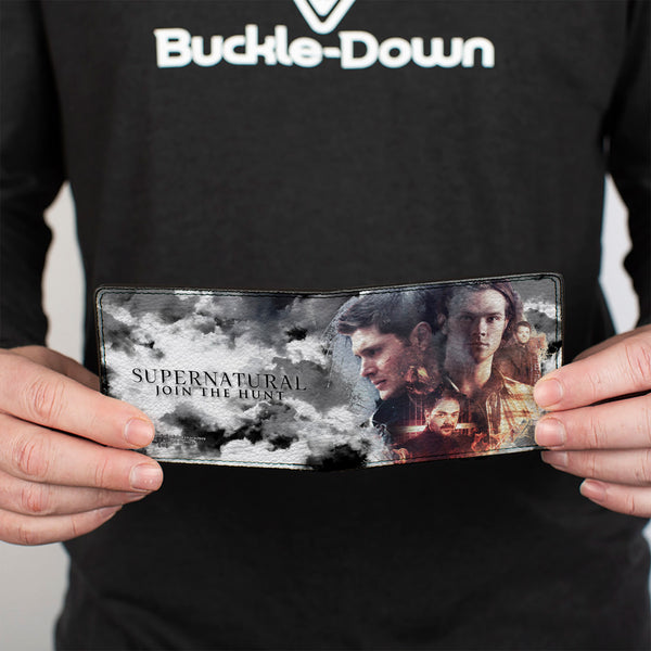 Buckle-Down Bi-Fold Wallet - Supernatural 4-Character Poses + SUPERNATURAL-JOIN THE HUNT Clouds Grays Black