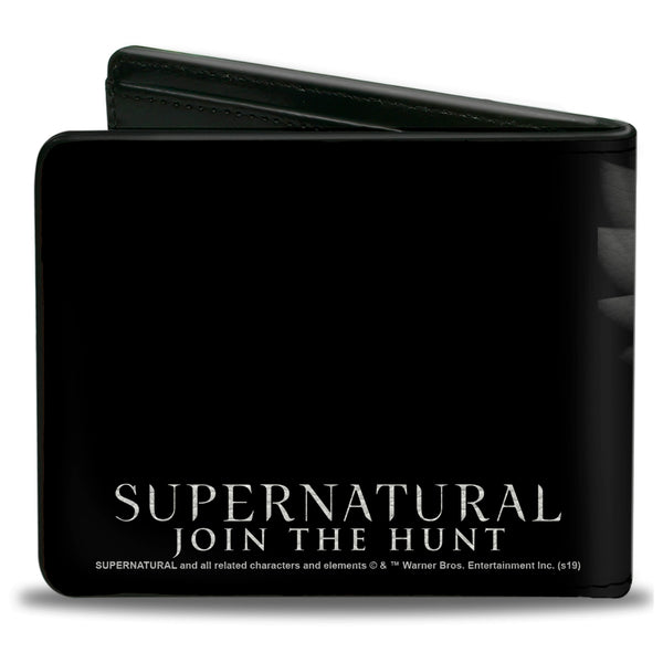 Buckle-Down Bi-Fold Wallet - SUPERNATURAL Castiel Angel Wings Pose + Logo Black White