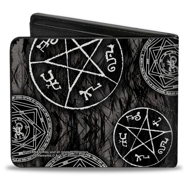 Buckle-Down Bi-Fold Wallet - Supernatural Devil's Trap Pentagrams Grays Black White