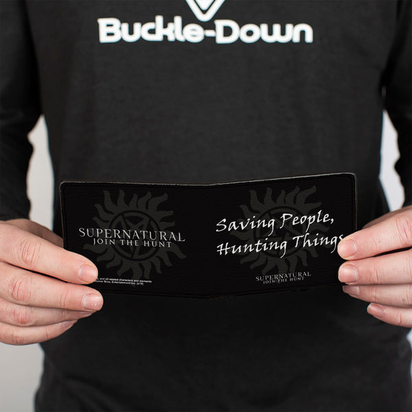 Buckle-Down Bi-Fold Wallet - Supernatural SAVING PEOPLE HUNTING THINGS + Logo Black Gray White