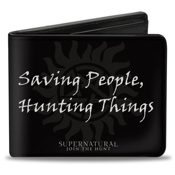 Buckle-Down Bi-Fold Wallet - Supernatural SAVING PEOPLE HUNTING THINGS + Logo Black Gray White