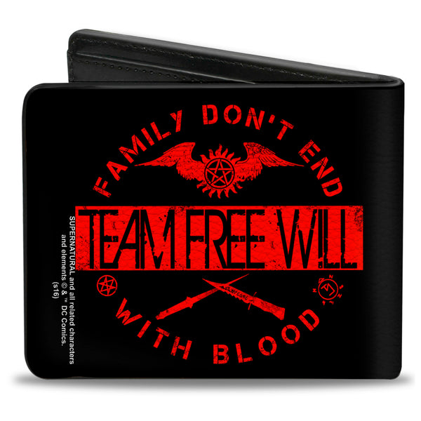 Buckle-Down Bi-Fold Wallet - Supernatural TEAM FREE WILL-FAMILY DON'T END WITH BLOOD Black Red