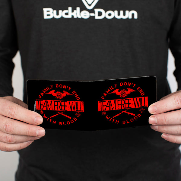 Buckle-Down Bi-Fold Wallet - Supernatural TEAM FREE WILL-FAMILY DON'T END WITH BLOOD Black Red