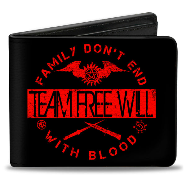 Buckle-Down Bi-Fold Wallet - Supernatural TEAM FREE WILL-FAMILY DON'T END WITH BLOOD Black Red