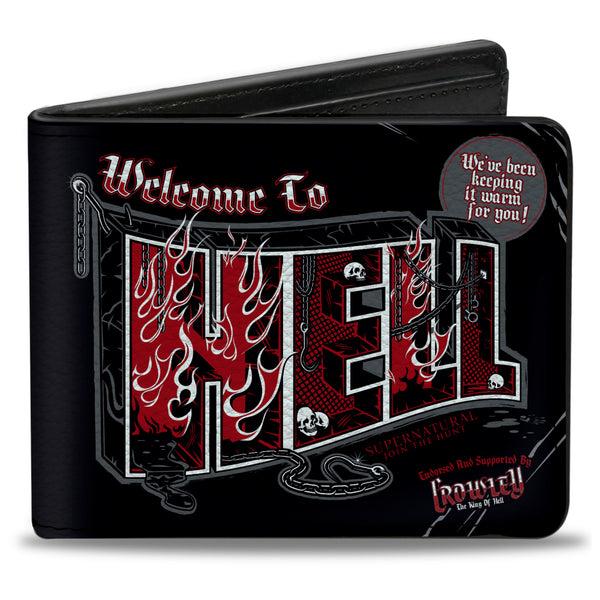 Buckle-Down Bi-Fold Wallet - Supernatural WELCOME TO HELL Flames Skulls Chains Black Gray Red White