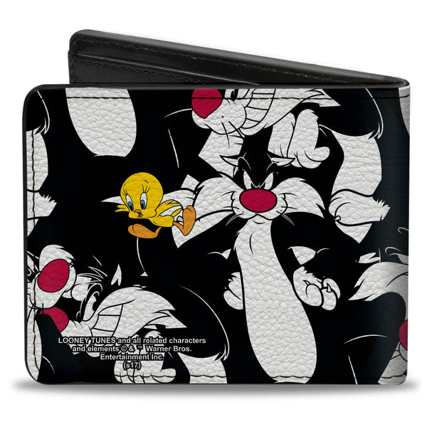 Buckle-Down Bi-Fold Wallet - Sylvester And Tweety Poses Scattered Black
