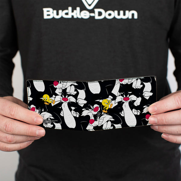 Buckle-Down Bi-Fold Wallet - Sylvester And Tweety Poses Scattered Black