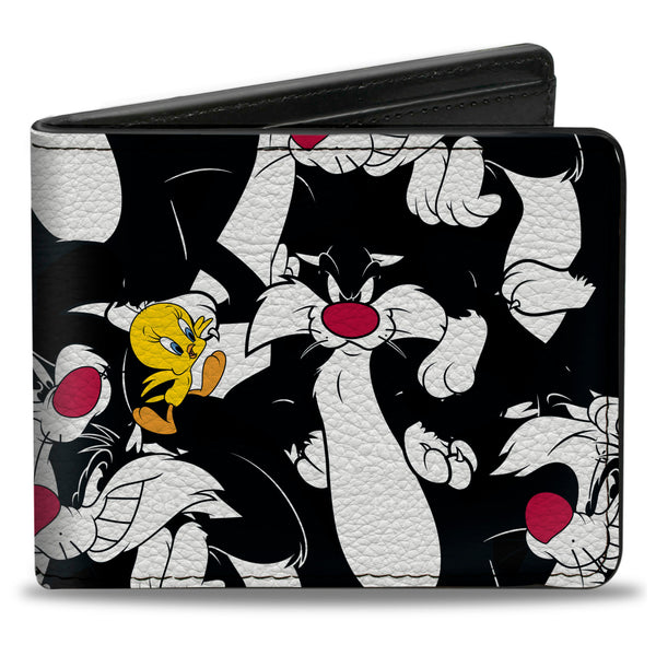 Buckle-Down Bi-Fold Wallet - Sylvester and Tweety Poses Scattered Black