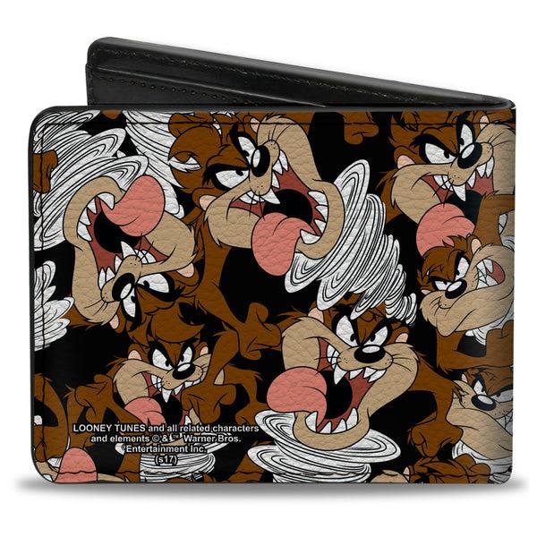 Buckle-Down Bi-Fold Wallet - Tasmanian Devil Vortex Poses Scattered Black