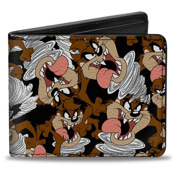 Buckle-Down Bi-Fold Wallet - Tasmanian Devil Vortex Poses Scattered Black