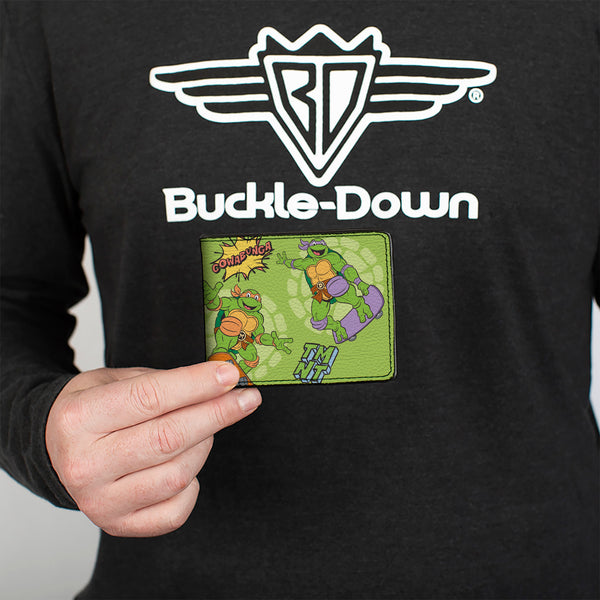 Buckle-Down Bi-Fold Wallet - Teenage Mutant Ninja Turtles COWABUNGA Skateboarding Poses Greens