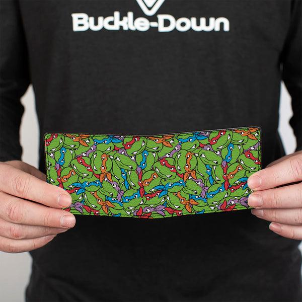 Buckle-Down Bi-Fold Wallet - Teenage Mutant Ninja Turtles Faces Stacked Green/Multi Color