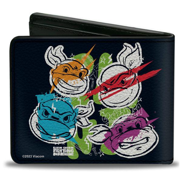 Buckle-Down Bi-Fold Wallet - Teenage Mutant Ninja Turtles Faces And Doodles Black/White/Multi Color
