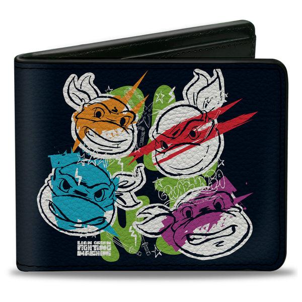 Buckle-Down Bi-Fold Wallet - Teenage Mutant Ninja Turtles Faces and Doodles Black/White/Multi Color