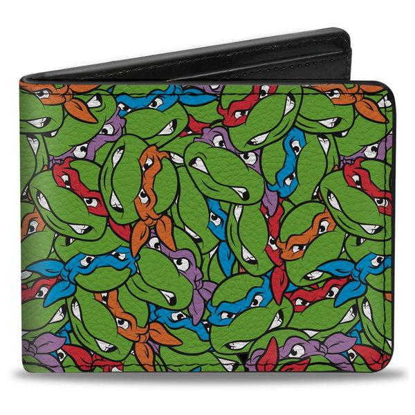 Buckle-Down Bi-Fold Wallet - Teenage Mutant Ninja Turtles Faces Stacked Green/Multi Color