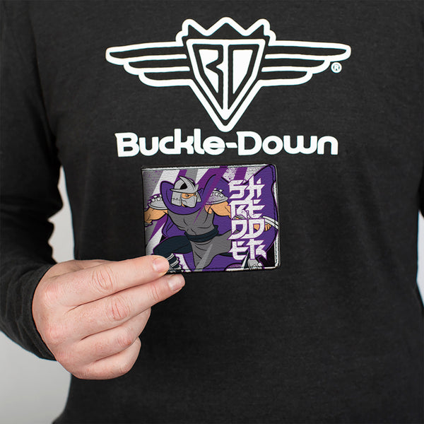 Buckle-Down Bi-Fold Wallet - Teenage Mutant Ninja Turtles SHREDDER Action Pose And Text Black/Purples
