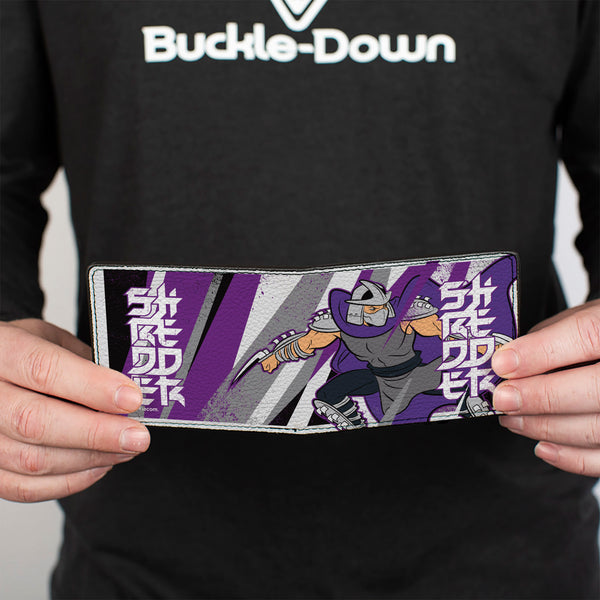 Buckle-Down Bi-Fold Wallet - Teenage Mutant Ninja Turtles SHREDDER Action Pose And Text Black/Purples