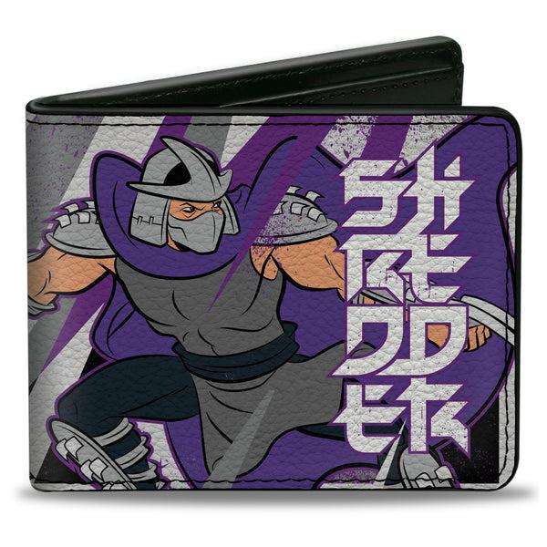 Buckle-Down Bi-Fold Wallet - Teenage Mutant Ninja Turtles SHREDDER Action Pose and Text Black/Purples