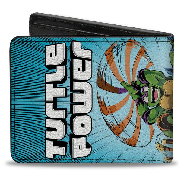 Buckle-Down Bi-Fold Wallet - Teenage Mutant Ninja Turtles TURTLE POWER Group Pose Rays Blues