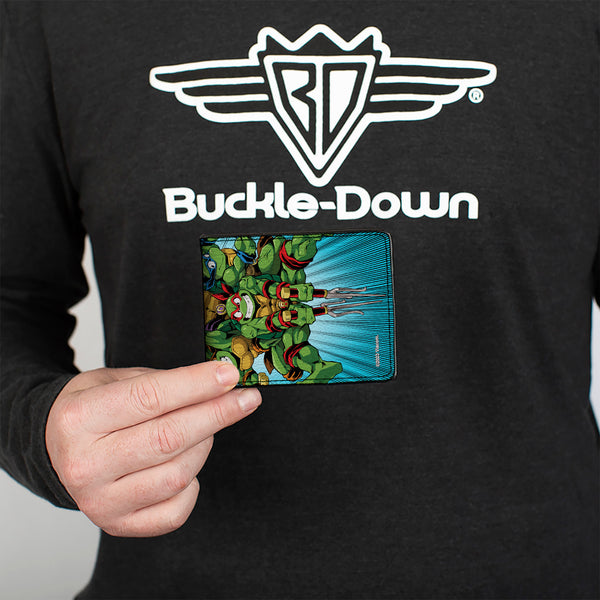 Buckle-Down Bi-Fold Wallet - Teenage Mutant Ninja Turtles TURTLE POWER Group Pose Rays Blues