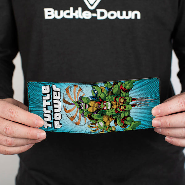 Buckle-Down Bi-Fold Wallet - Teenage Mutant Ninja Turtles TURTLE POWER Group Pose Rays Blues