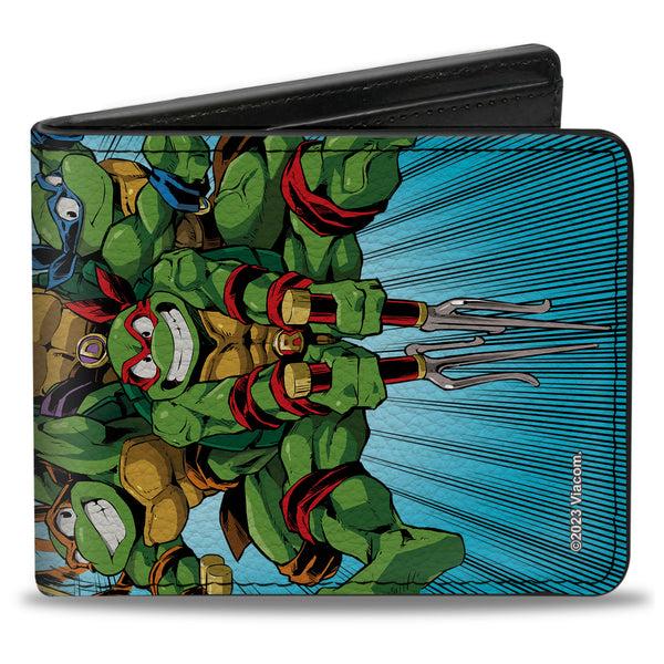 Buckle-Down Bi-Fold Wallet - Teenage Mutant Ninja Turtles TURTLE POWER Group Pose Rays Blues