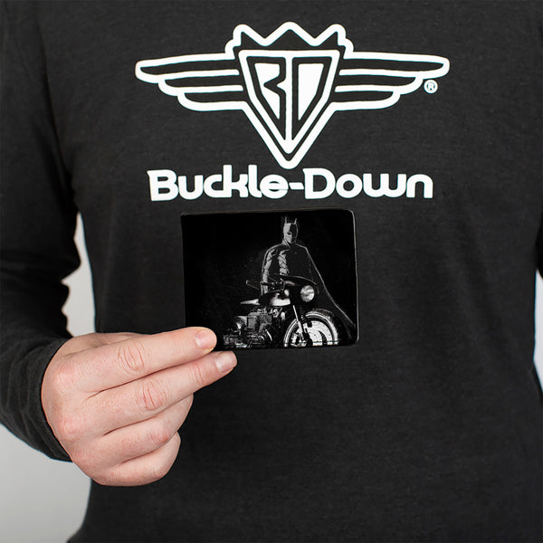 Buckle-Down Bi-Fold Wallet - The Batman And Batcycle Pose Black White