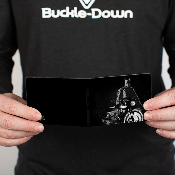 Buckle-Down Bi-Fold Wallet - The Batman And Batcycle Pose Black White