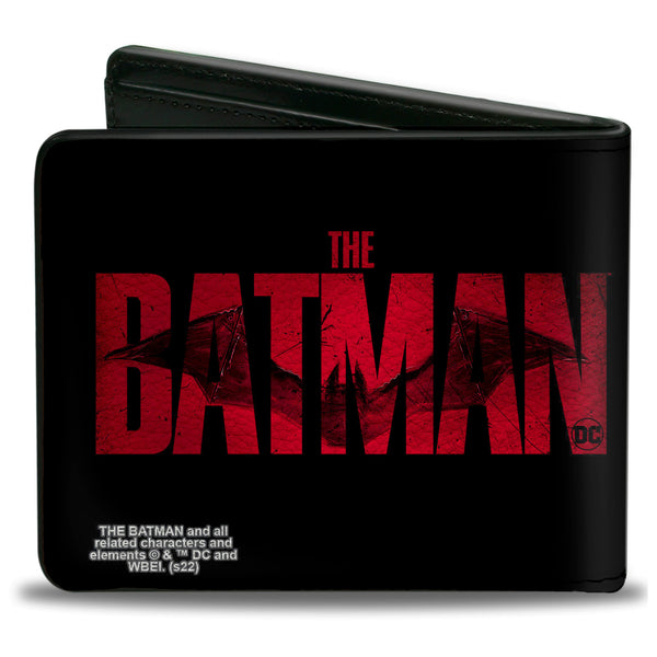 Buckle-Down Bi-Fold Wallet - THE BATMAN Movie Bat Title Weathered Black Red