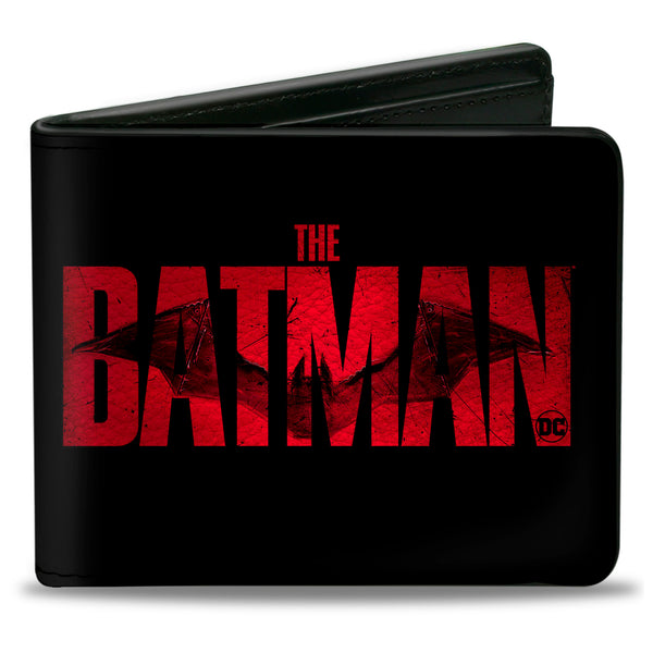 Buckle-Down Bi-Fold Wallet - THE BATMAN Movie Bat Title Weathered Black Red
