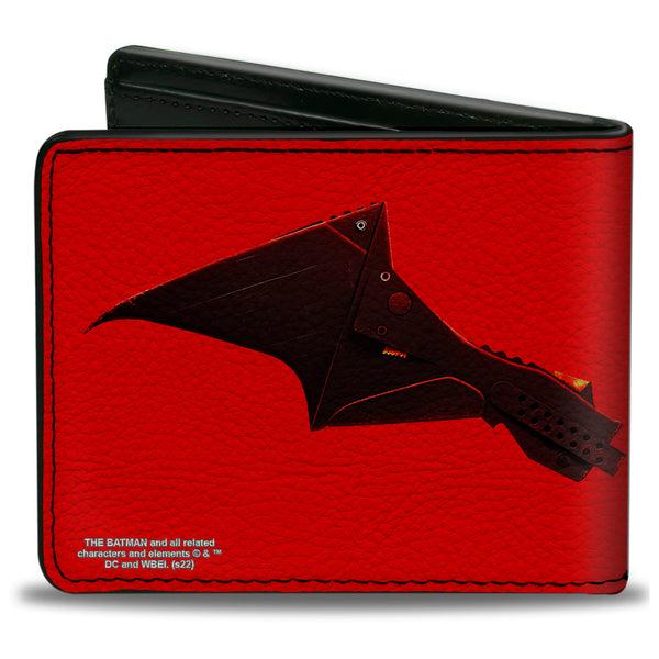 Buckle-Down Bi-Fold Wallet - The Batman Movie Bat Wings Weathered Red Black