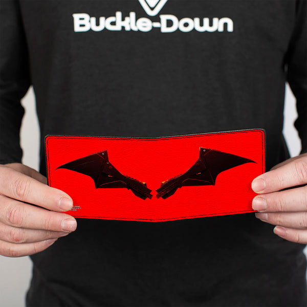 Buckle-Down Bi-Fold Wallet - The Batman Movie Bat Wings Weathered Red Black