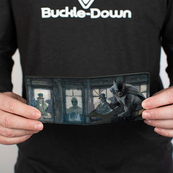 Buckle-Down Bi-Fold Wallet - The Dark Knight Annual #1 Cover Pose Batman Action Mad Hatter Scarecrow Penguin In Windows