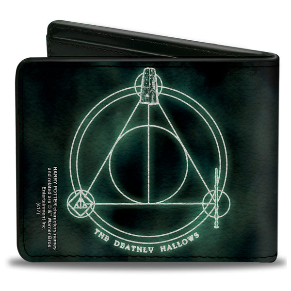 Buckle-Down Bi-Fold Wallet - THE DEATHLY HALLOWS Cloak Stone Wand Trinity Black Greens