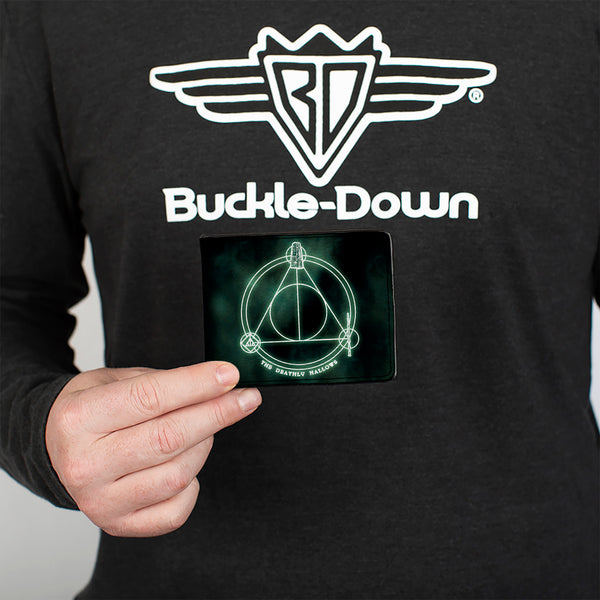 Buckle-Down Bi-Fold Wallet - THE DEATHLY HALLOWS Cloak Stone Wand Trinity Black Greens