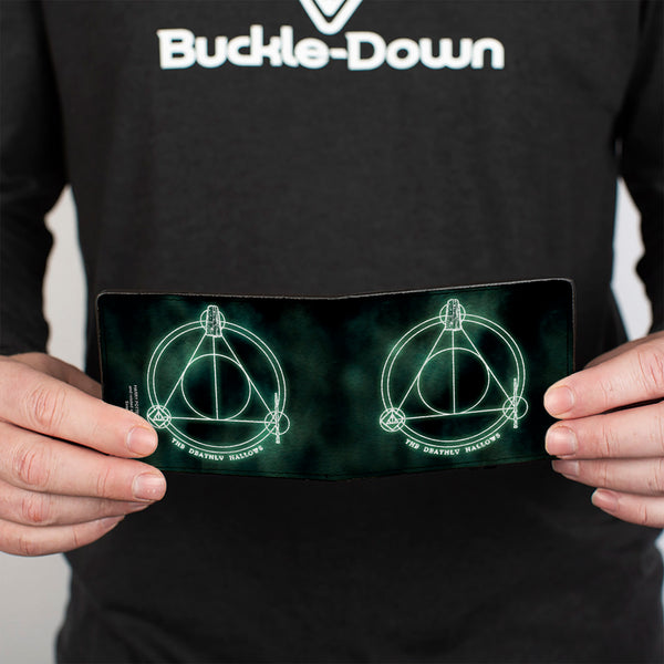 Buckle-Down Bi-Fold Wallet - THE DEATHLY HALLOWS Cloak Stone Wand Trinity Black Greens