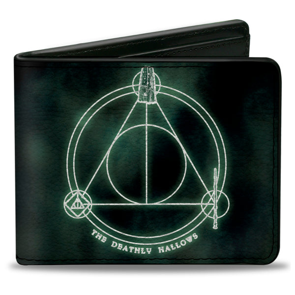 Buckle-Down Bi-Fold Wallet - THE DEATHLY HALLOWS Cloak Stone Wand Trinity Black Greens