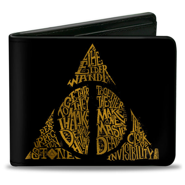 Buckle-Down Bi-Fold Wallet - The Deathly Hallows WAND STONE CLOAK MASTER OF DEATH Symbol Black Gold