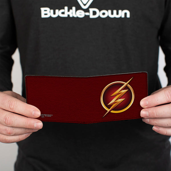 Buckle-Down Bi-Fold Wallet - The Flash Logo5 Burgundy Golds