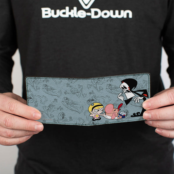 Buckle-Down Bi-Fold Wallet - The Grim Adventures Of Billy & Mandy Group Pose And Grim Sketches Gray