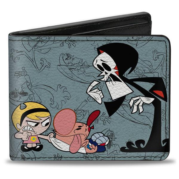 Buckle-Down Bi-Fold Wallet - The Grim Adventures of Billy & Mandy Group Pose and Grim Sketches Gray