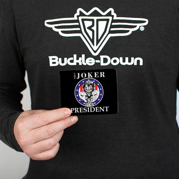 Buckle-Down Bi-Fold Wallet - THE JOKER FOR PRESIDENT Seal Black White Blue Red