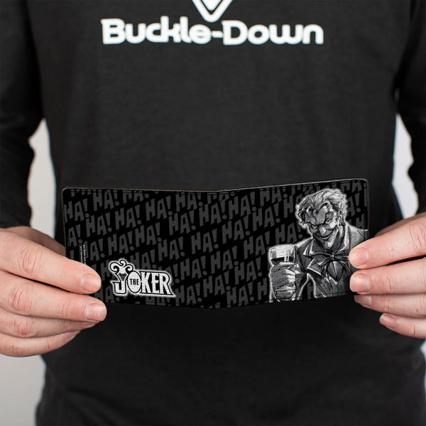 Buckle-Down Bi-Fold Wallet - THE JOKER Wine Glass Pose HA HA Black Grays White