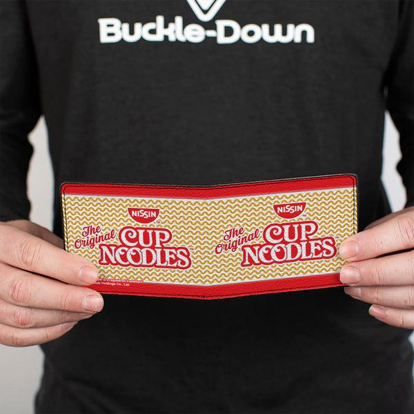 Buckle-Down Bi-Fold Wallet - THE ORIGINAL CUP NOODLES Logo Noodle Wave Stripe Red White Orange Red