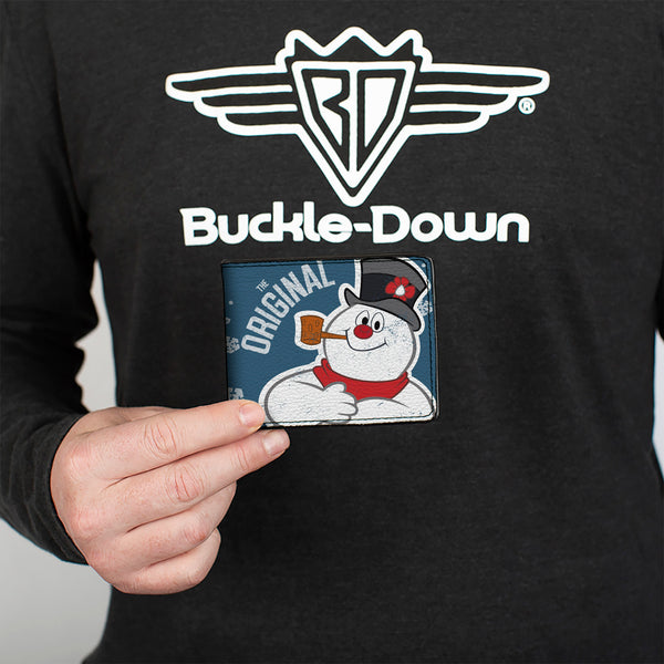 Buckle-Down Bi-Fold Wallet - THE ORIGINAL Frosty The Snowman Pose Snowflakes Blue White