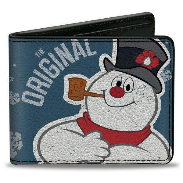 Buckle-Down Bi-Fold Wallet - THE ORIGINAL Frosty the Snowman Pose Snowflakes Blue White