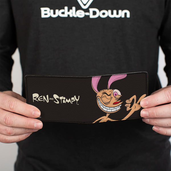 Buckle-Down Bi-Fold Wallet - The Ren & Stimpy Show Ren Winking Pose CLOSE-UP + Logo Black
