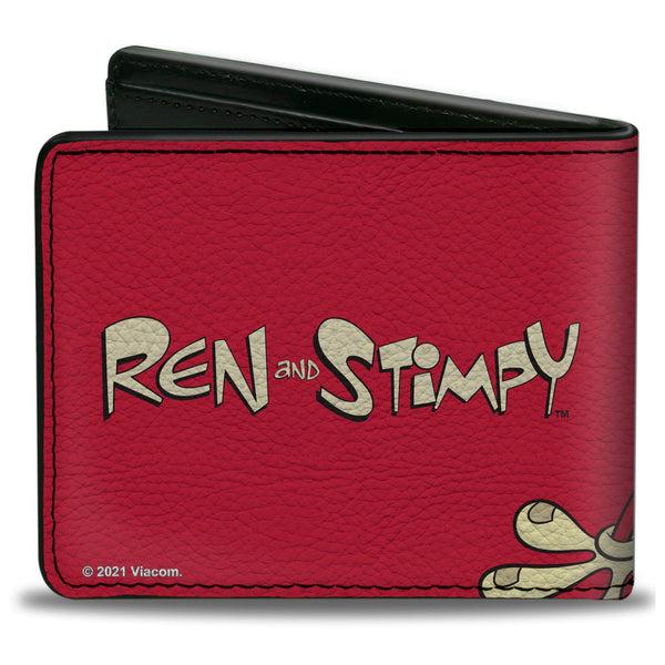 Buckle-Down Bi-Fold Wallet - The Ren & Stimpy Show Stimpy Face CLOSE-UP + Logo Red